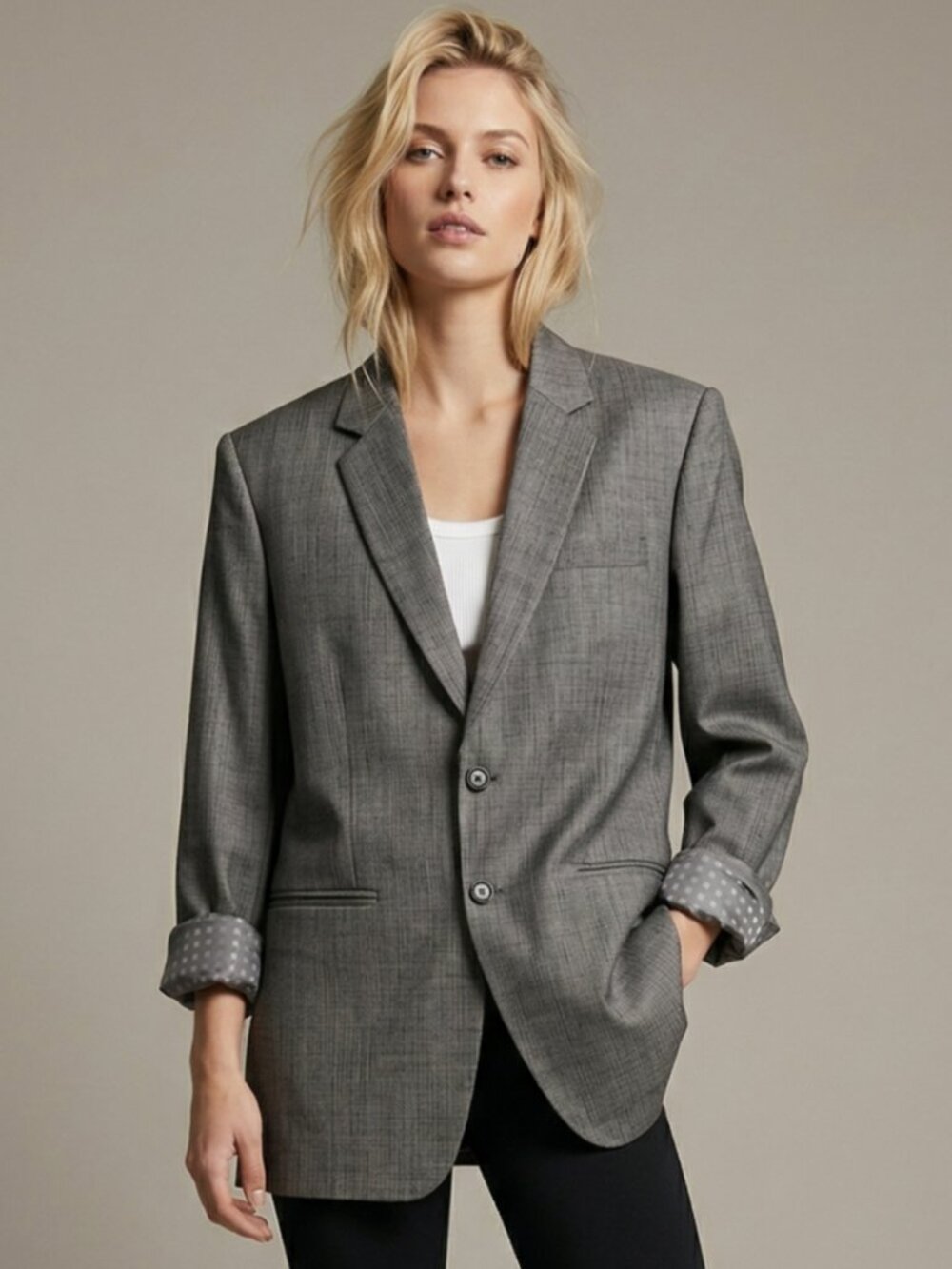 Tailored Brown Gray Blazer Smooth Suiting Fabric Double Vent Power Dressing